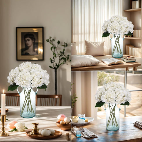 Kimura's Cabin 6pcs Fake White Flowers Artificial Silk Hydrangea Flowers Bouquets Faux Hydrangea Stems for Home Table Centerpieces Wedding Party D...