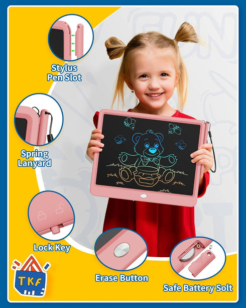 TEKFUN Toys for Girls 12in LCD Writing Tablet, Erasable Doodle Board with Anti-Lost Stylus, Mess Free Coloring Drawing Board, Travel Car Trip Game...
