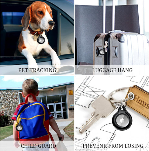4 Pack IPX8 Waterproof Airtag Keychain with Airtag Holder Case,Full Body Shockproof,Anti-Scratch Cover Air tag for Cat,Dog,Keys,Luggage,Wallet?Bla...