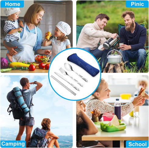 20PCS Premium Travel Utensils With Case, Stainless Steel Reusable Portable Utensils Set With Case, Lengnoyp Travel Silverware Set With Case for Lu...