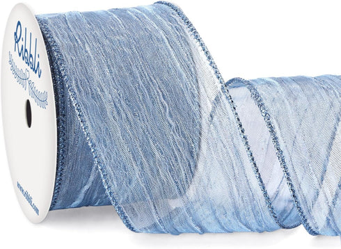 Ribbli Dusty Blue Crinkled Wired Ribbon 2.5 Inch with Metallic Wavy Christmas Ribbon for Cristmas Tree Topper Bow Wreaths Swags Gift Wrapping Wedd...