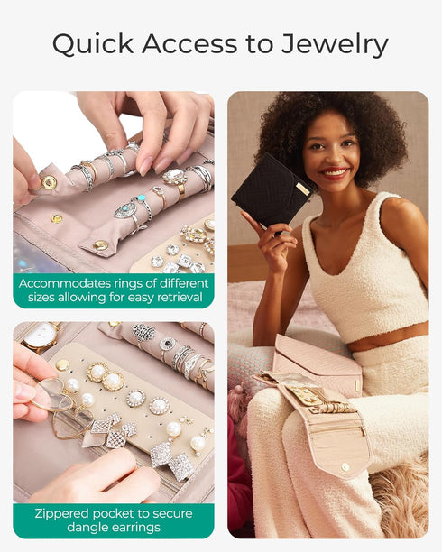 BAGSMART Travel Jewelry Organizer Roll Foldable Jewelry Case for Journey-Rings, Necklaces, Bracelets, Earrings, Smokey Blue...