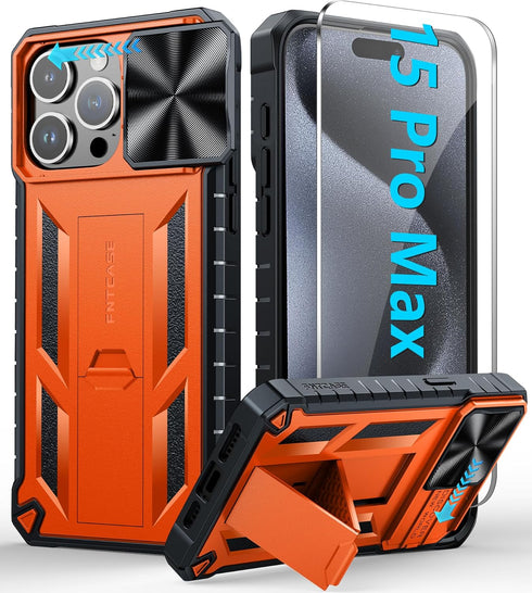 FNTCASE for iPhone 15 Pro-Max Case: Military Grade Drop & Shock Protection 15 Pro Max Cell Phone Cover with Kickstand & Slide | Rugged Protective ...