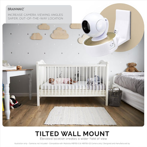 BRAINWAVZ Screwless Tilted Wall Mount for Motorola MBP50-G Baby Monitor Cameras Holder, VHB Stick On - Easy to Install Shelf, No Tools Needed, No ...
