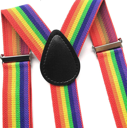 Men Women Clip-on Rainbow Suspenders Elastic Y Shape Adjustable with Clips and Bow Tie...