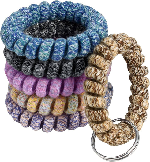 BIHRTC Pack of 6 Keychain Bracelet key Holder Wristlet Wrist Key Chain Spring Wristband Flexible Spiral Wrist Coil Spring Key Chain Stretchable Sp...