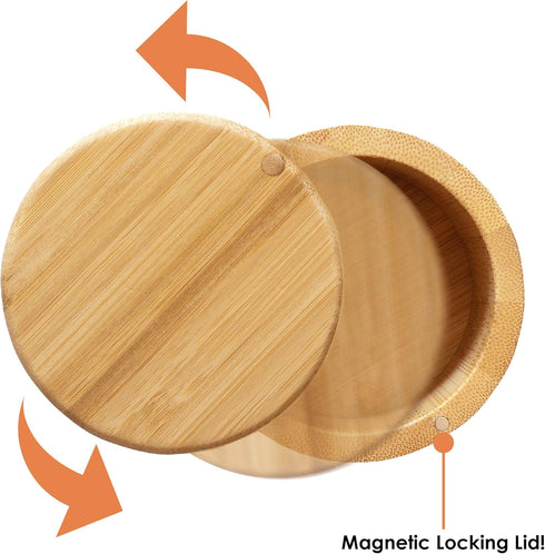 Totally Bamboo Triple Salt Cellar, 3 Tier Bamboo Kitchen Salt and Pepper Storage Box with Magnetic Swivel Lids...