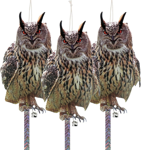 Owl to Keep Birds Away, 3Pcs Bird Scare Reflective Hanging Decoration for Garden Patio, Effective Bird Control with Reflective Tape to Keep Birds ...