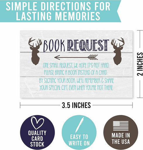 Hadley Designs 25 Books For Baby Shower-Deer Baby Shower Invitation Inserts, Book Request Baby Shower Guest Book Alternative, Bring A Book Instead...