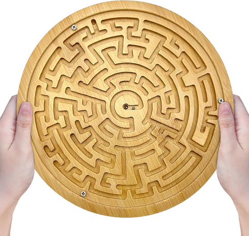 Wooden Labyrinth Board Game, Round Marble Ball Maze Puzzle Balance Board, Busy Toddler Maze Puzzle Logic Game Toy Personalized Gift for Kids, Teen...