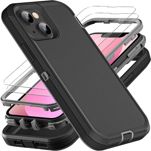 for iphone 13 Mini Case, Military Grade 3 in 1 Heavy Duty Shockproof/Drop Proof/Dust Proof Case with 2Pcs Tempered Glass Screen Protector (Black/G...