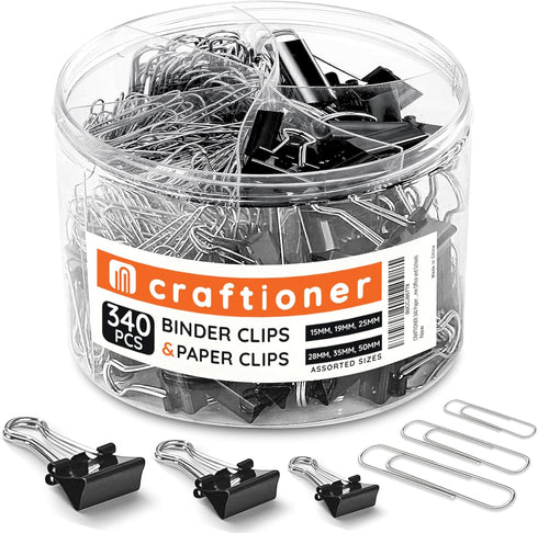 340 Paper Clips and Binder Clips Assorted Sizes Large Medium & Small Paper Clips Nickel Coated Clips- - Office Supplies for Home, Schools and Offi...