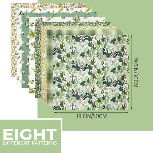 Aubliss 8pcs Fat Quarter Fabric Bundles 19.6'' x 19.6''(50cm x 50cm) Cotton Craft Fabric Pre-Cut Squares Sheets for Patchwork Sewing Quilting Fabr...