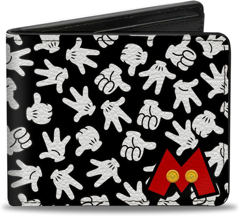 Buckle-Down Men's Disney Wallet, Bifold, Mickey Mouse M Icon Hand Gestures Scattered Black White, Vegan Leather, Multicolor, Standard Size...