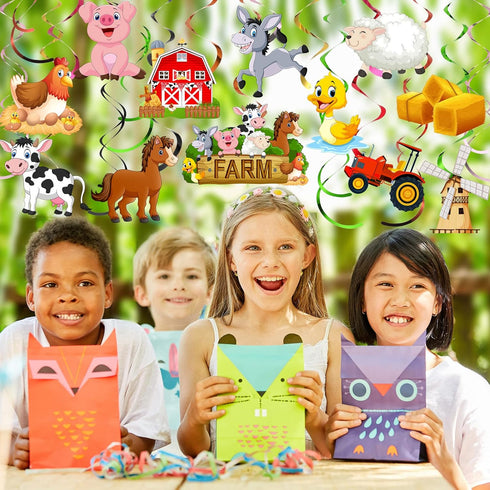30 Pieces Farm Animal Party Hanging Swirl Decorations, Barnyard Theme Birthday Party Supplies Farm Animal Hanging Foil Swirls Ceiling Decor for Gi...