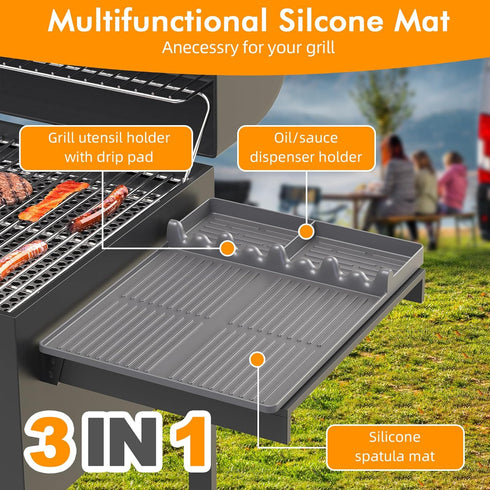 Griddle Mat Compatible with Blackstone, Silicone Grill Tools Mat with Drip Pad, Spatula Mat for Outdoor Grill, Side Shelf Mat Grill Pad (Grey)...