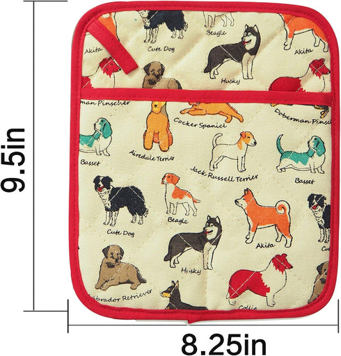 Pot Holders Set of 2 Heat Resistant 480? Kitchen 100% Cotton Comfortable Lining Printing Dog Flower Women Men Home Cooking Baking Microwave BBQ Gi...