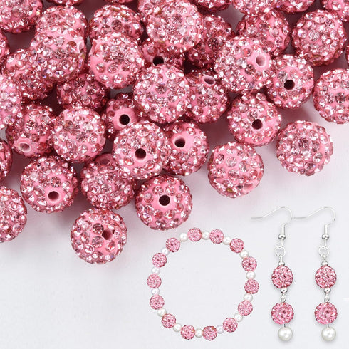 Abitoncc 180pcs 10mm Rhinestone Clay Beads for Jewelry Making, Pink Crystal Round Disco Ball AAA+ Grade Beads Bulk, Sparkly Diamond Bling Baseball...