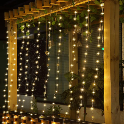 Meonum Curtain Tapestry Backdrop String Lights, Each 13 Strings 6.6 x 5 ft Tapestry Fairy String Light, 8 Modes Window Wall Hanging Light Strings ...
