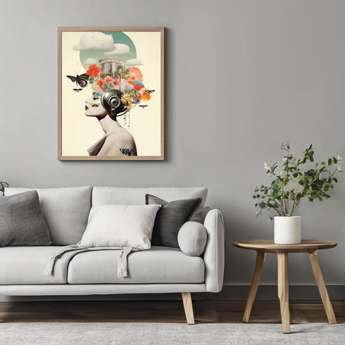 Posterizer 1 pcs-flowers-butterflies-vintage woman collage-Floral & Botanical Art-Abstract & Modern Art-Gift for Art Lovers- UNFRAMED Wall Art...