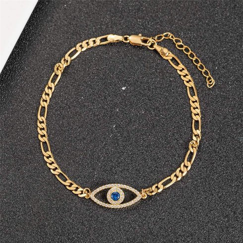Evil Eye Hamsa Hand Charm Anklet for Women Teen Girls, Dainty Handmade Sideways Hanging Evil Eye Real 14K Gold / 18K Gold/Silver Ankle Bracelet Mi...