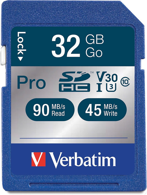 Verbatim 32GB Pro 600X SDHC Memory Card, UHS-I V30 U3 Class 10...