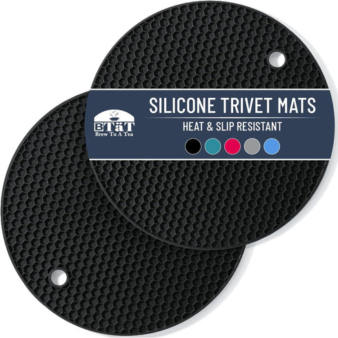 BTaT- Silicone Trivet Mats, 2 Pack, Black, Round Silicone Trivet, Silicone Hot Pads for Kitchen, Silicone Trivets for Hot Pots and Pans, Silicone ...