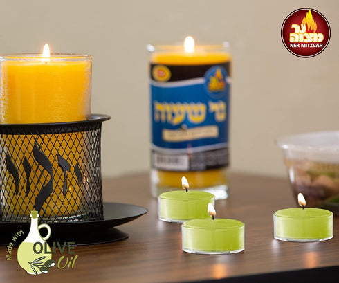 Olive Oil Tea Light Candles - 40 Pack - Clear Cup Unscented Travel, Centerpiece, Decorative Candle - 4.5 Hour Burn Time - by Ner Mitzvah...
