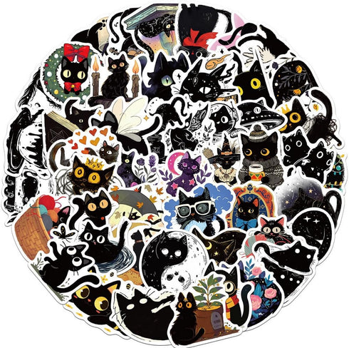 50 PCS Black Cat Stickers, Aesthetic Vinyl Waterproof Stickers for Water Bottles Laptop Phone Case Luggage Car, Black cat Stickers for Kids Classr...