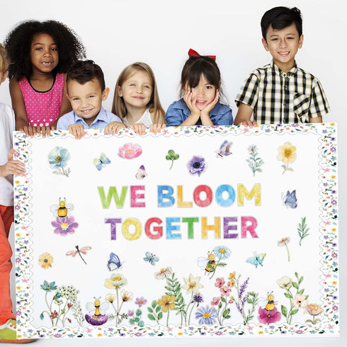 60 Pcs Wildflower Bulletin Board Kit Flower Classroom Bulletin Board with Borders Spring Bulletin Board with Butterfly Daisy Flowers Cutouts for C...