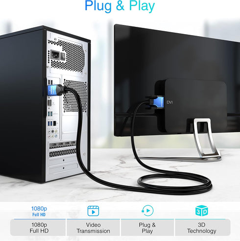 BlueRigger HDMI to DVI Cable (10FT, High-Speed, Bi-Directional Adapter Male to Male, DVI-D 24+1, 1080p, Aluminum Casing) - Compatible with Raspber...