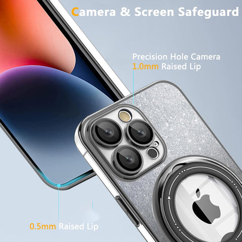 for iPhone 11 Case Glitter with Rotatable Ring Stand Compatible with MagSafe, Plating Bling Clear Case with Camera Lens Protector Slim Phone Case ...