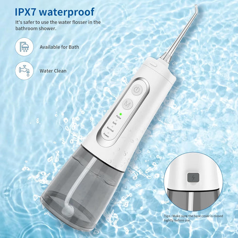 Water Dental flosser Cordless for Teeth Cleaning Mode Oral irrigator 300ML Braces, rechargeble Portable IPX7 Waterproof, White...