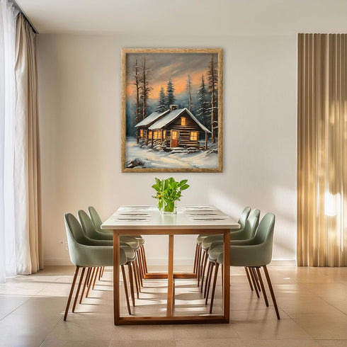 Posterizer 1 pcs-old farm house in snowy winter nature-in oil painting style-18-Landscape & Nature Art-Living Room Bedroom Decor- unframed wall ar...
