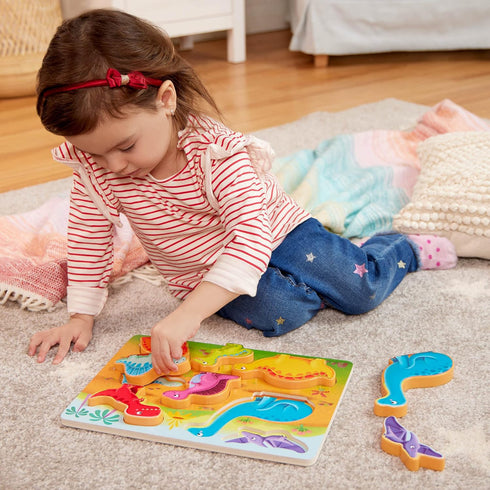 B. toys- Peek & Explore - Dinosaurs- Wooden Puzzle – Chunky Puzzle for Toddlers, Kids – Dinosaur Puzzle – Educational & Developmental Toys – 2 Yea...