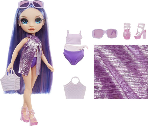 Rainbow High Swim & Style Violet, Purple 11" Fashion Doll with Shimmery Wrap to Style 10+ Ways, Removable Swimsuit, Sandals, Fun Play Accessories,...