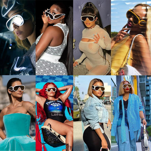 PORADAY Fashion Wave Mask Sunglasses for Women Men Trendy Oversized Sun Glasses Luxury Designer Y2K Punk Shades...