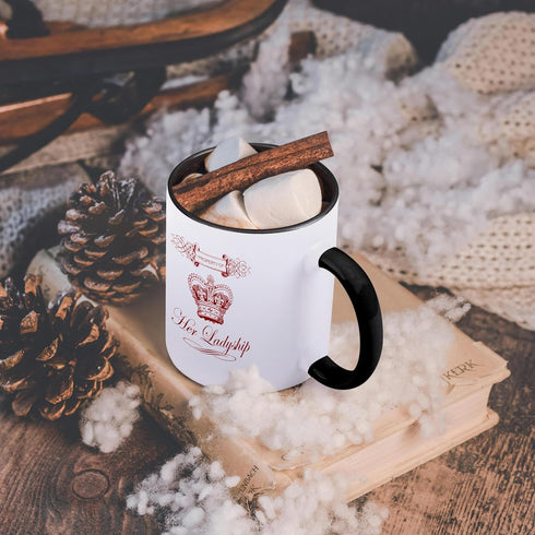 3dRose mug_220760_4 Funny Property of Her Ladyship Aristocratic Crown and Scroll in Red - Two Tone Black Mug, 11oz...