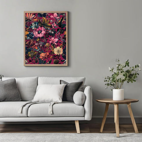 Posterizer 1 pcs-pink , blush unique flowers-purple background-Floral & Botanical Art-Abstract & Modern Art-Decor for Home & Office- UNFRAMED Wall...
