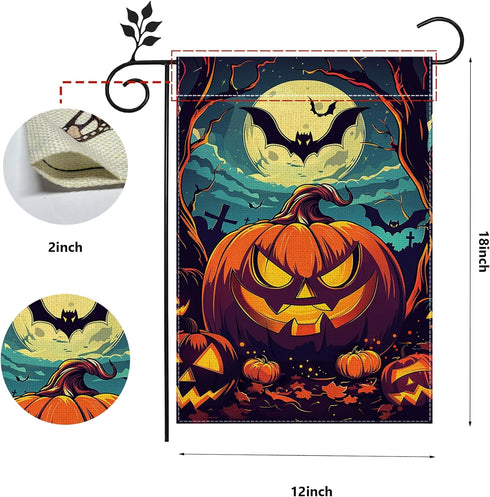 Halloween Garden Flag, 12x18 Inch Double Sided Burlap, Halloween Scary Pumpkin Garden Flag, Fall Holiday Outdoor House Decoration?Lawn Flag Yard F...