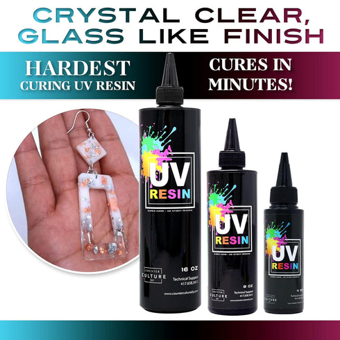 Counter Culture DIY Clear UV Resin, 4 oz, Quick Art Supplies for Coating & Casting, Great for Jewelry, Keychains - Epoxy Glue Cures Hard, No Stick...