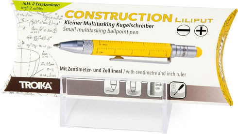 Troika Multitasking Ballpoint Pen (Small), Centimeter/Inch Ruler, Slotted/Phillips Screwdriver, Stylus (Yellow), Black Refill, Includes 2 Refills,...