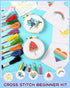 Pllieay Cross Stitch Beginner Kit for Kids 7-13, Includes 6pcs Project Cross Stitch Pattern and 2pcs Hoops, 12 Skeins, Needle Point Starter Kit Se...