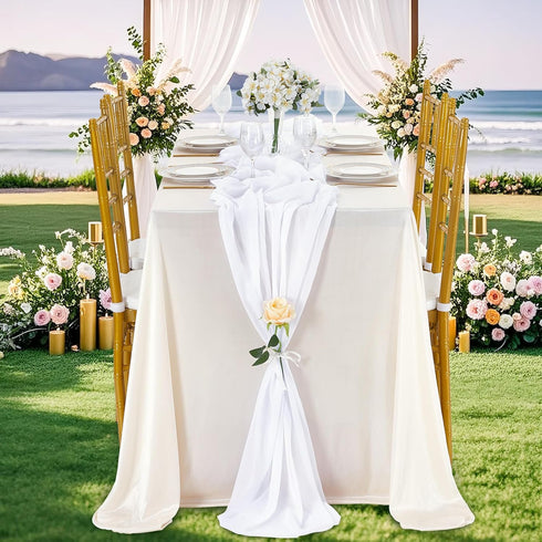 10Ft 1 Piece White Chiffon Table Runner 27x120 Inches Sheer Chiffon Fabric Bridal Party Romantic Wedding Reception Decorations...