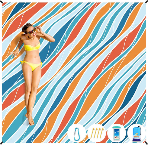 BYDOLL Beach Blanket Sandproof Waterproof 78''×81''1-4 Adults Compact Lightweight Oversized Beach Blanket Large Picnic Mat Beach Blanket for Trave...