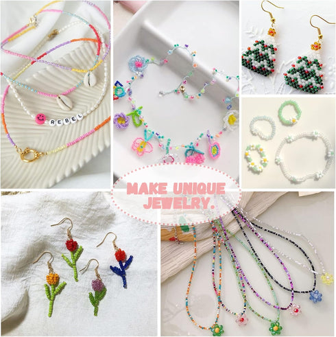 GREENTIME 49000pcs 2mm Seed Beads for Jewelry Making Kit, 92 Colors Small Beads Kit Bracelet Beads with Pendant Charms Kit and Letter Beads for Br...