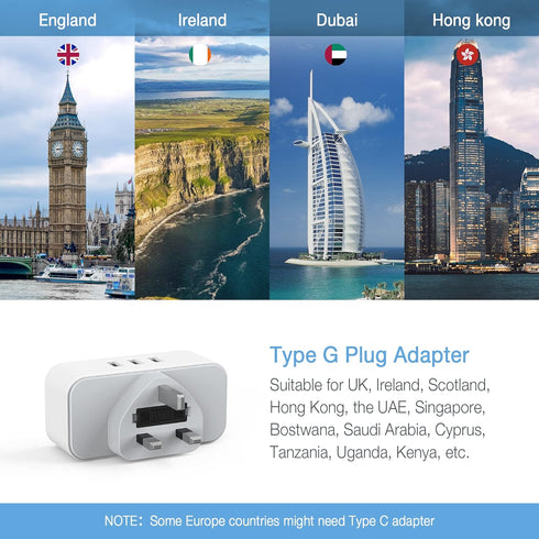 TESSAN US to UK Plug Adapter 2 Pack, Type G Plug Converter with 2 Power Outlet 3 USB Charger, Travel Adaptor for USA to London Ireland Scotland En...