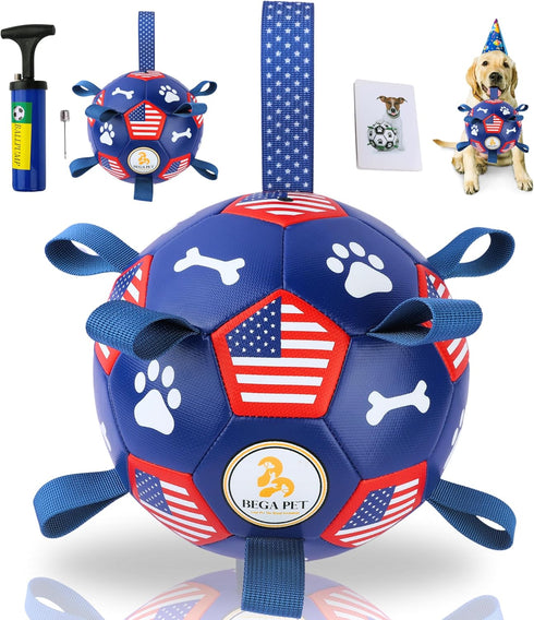 6 in Dog Toys Soccer Ball with Straps - Interactive Dog Toy Puppy for Indoor Outdoor Tug of War Durable Dog Water Toy Soccer Herding Balls with Ha...