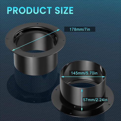 6 Inch Duct Connector, HG Power 150mm Plastic Straight Pipe Flange for 6" Ducting Pipes Hoses Heating Cooling HVAC Ventilation Use, Black...