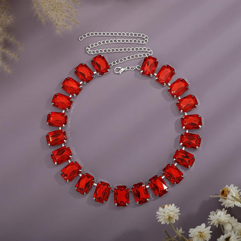 YERTTER Elegant Full Clorful Rhinestone Chunky Chain Luxury Rhinestone Collar Statement Clavicle Choker Necklace Adjustable for Party Music Bar Wo...